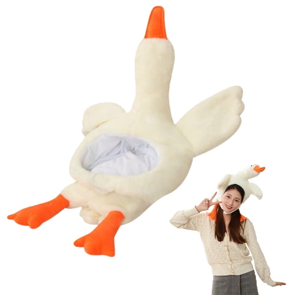 Big White Goose Plush Hat, Cos Stuffed Goose Hat, Gift for Girls Valentine's Day