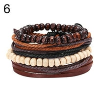 Ayyufe 4Pc Men Leather Bracelet  Mixed Fine Workmanship Hand Woven Braided Leather Beaded Bracelet Bangle Unisex Cuff Wrap Bracelet Wristbands