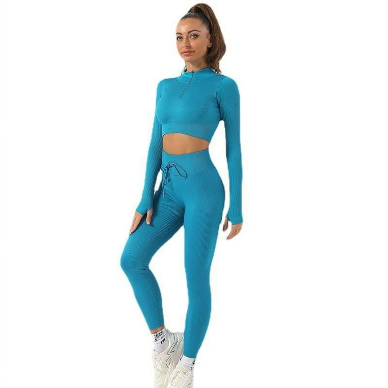 Women Sportwear Yoga Suits Zipper Long Sleeves Top Drawstring