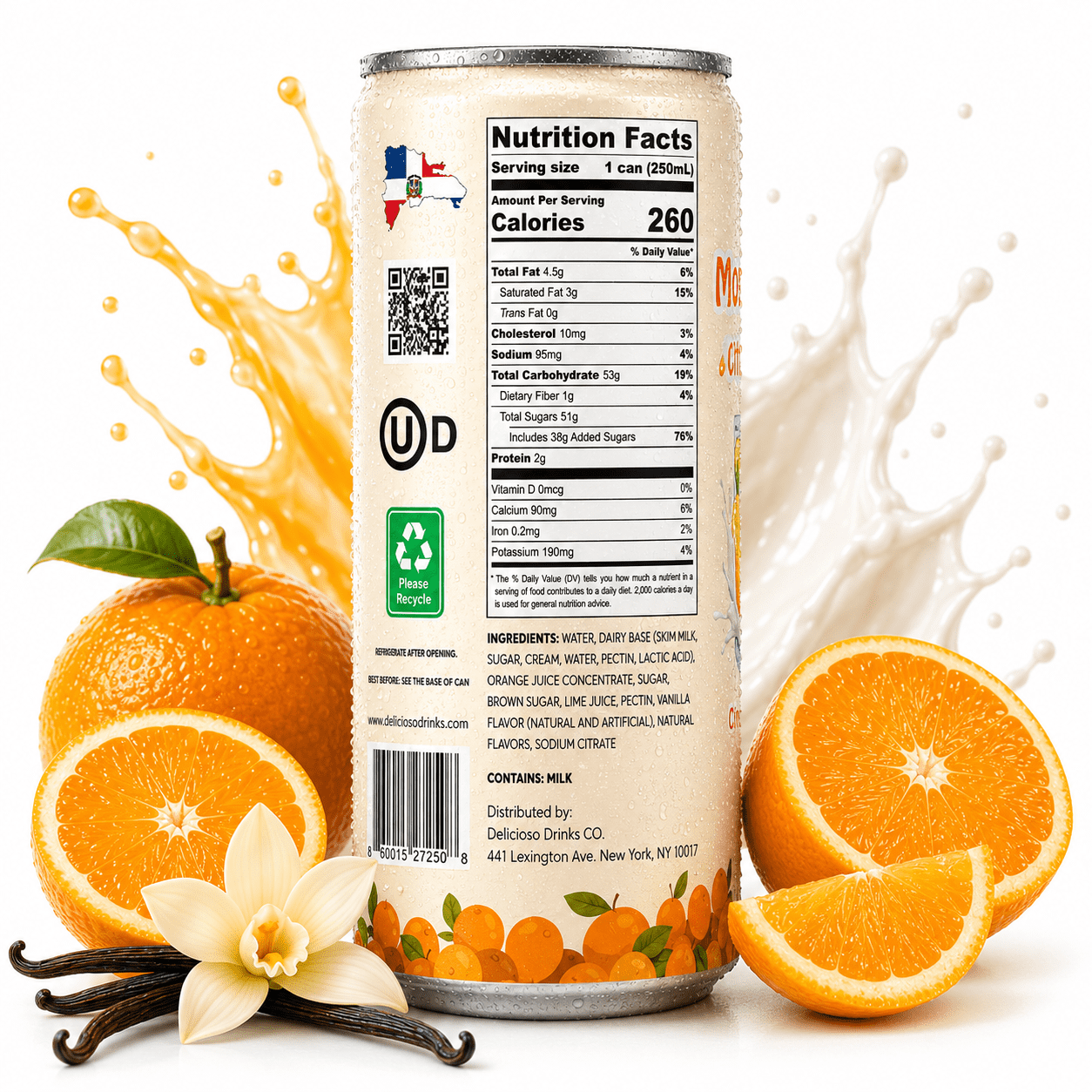 Delicioso Drinks Co. Morir Soñando "Citrus Dream" 6-Pack Creamy Milk & Orange Juice Based Classic Dominican Beverage 6 x 8.4 FL OZ