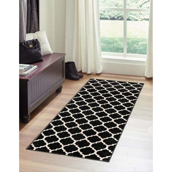 Unique Loom Trellis Collection Area Rug - Philadelphia (2' 7" x 16' 5" Runner Black/Beige)