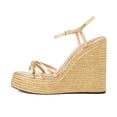 thumbnail image 2 of XYD Women Straw Wedge Platform High Heels Sandals Round Open Toe Ankle Strap Espadrilles Party Shoes Size 7 Gold, 2 of 4