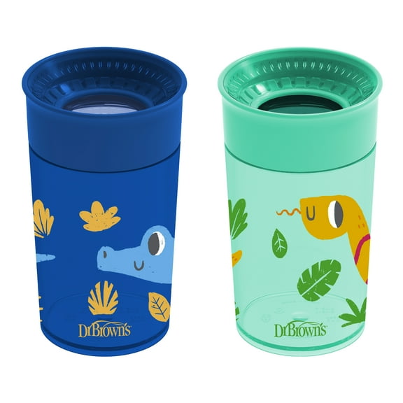 Dr. Brown's Milestones Cheers 360 Cup Spoutless Transition, Travel Friendly & Leak-Free, Green / Blue, 10 oz/300 ml, 2 Pack
