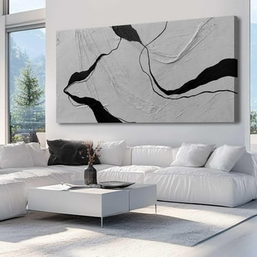White Abstract Canvas Wall Art Modern Artwork Black Line Prints Textures Picture for Walls Art Posters for Office Bedroom Home 29x58 Inch
