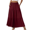 thumbnail image 2 of Women's A-Line Maxi Skirt with Pockets, Solid Color High Waist Drawstring Casual Skirt, Loose Long Skirt for Daily Wear and Travel,Wine,L, 2 of 6