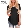 thumbnail image 2 of Qarigey Camiseta de mujer con cuello en V Blusa casual Color sólido con cuello en V Top de manga corta Prendas para la parte del cuerpo Negro XXL, 2 of 4
