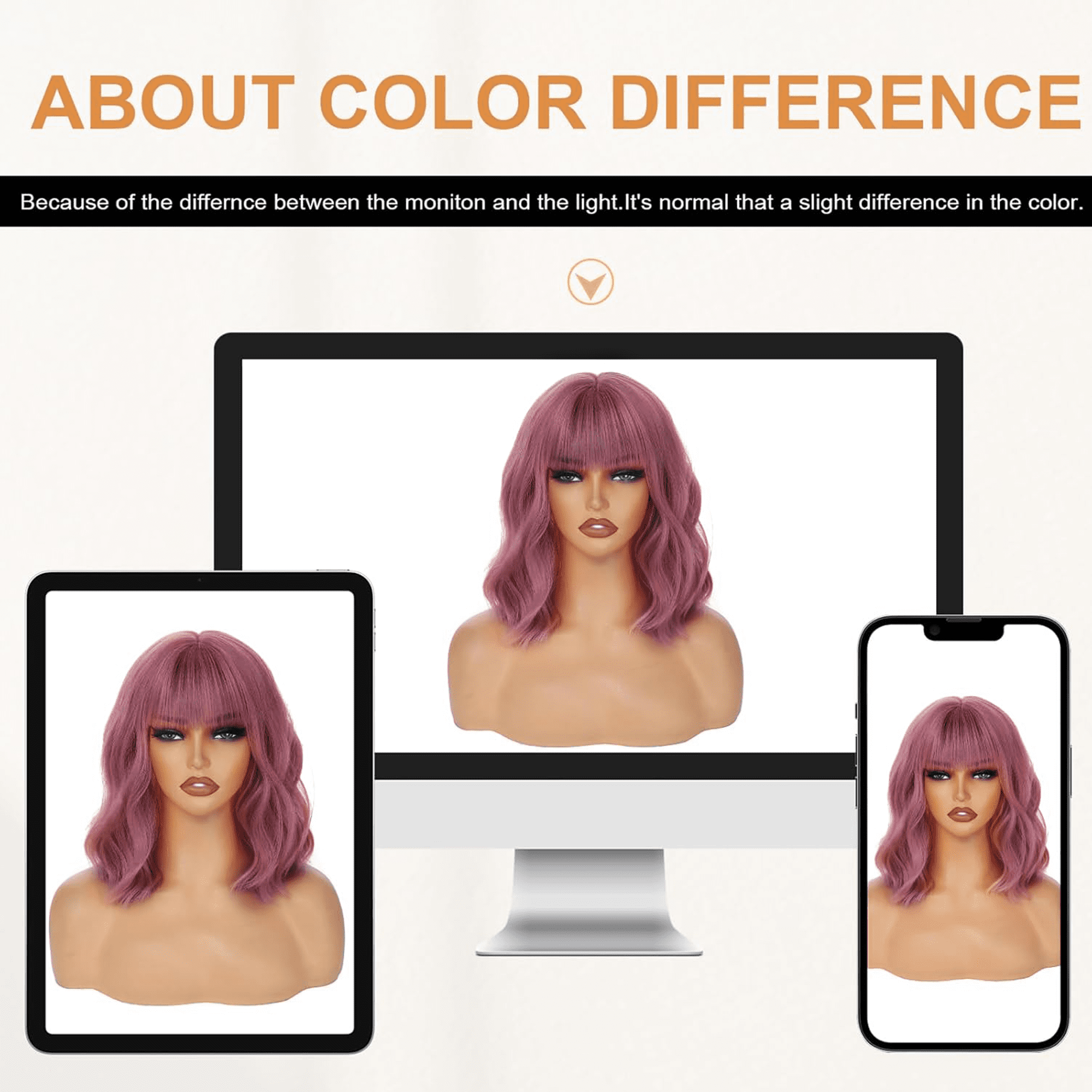 Morovan 13-Inch Heat Resistant Synthetic Bob Wig with Bangs - Natural Look for Daily Wear & Cosplay - Lightweight & Comfortable Wig for Women (Pink)