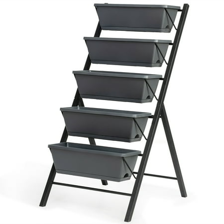 Costway 4 ft Vertical Raised Garden Bed 5-Tier Planter Box for Patio Balcony Flower Herb - Gray