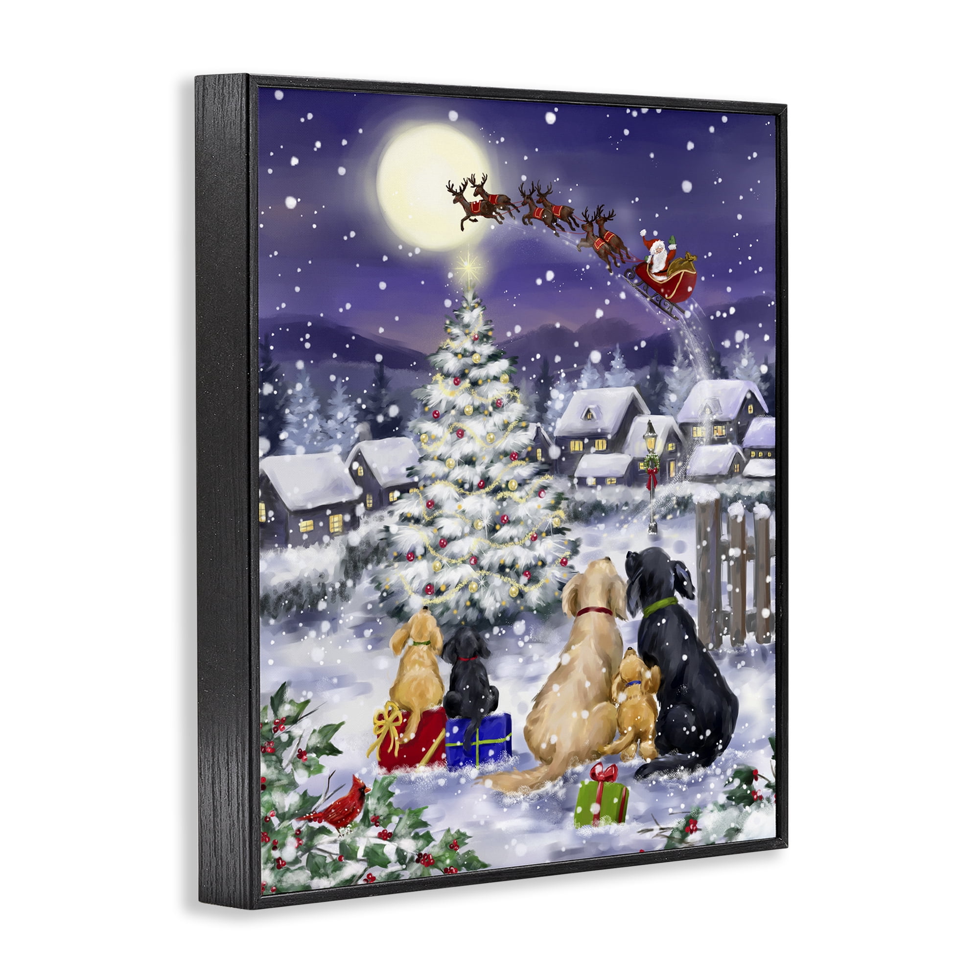 Stupell Industries Dogs Watching Sleigh Holiday Painting Black Framed Art Print Wall Art, 11 x 14