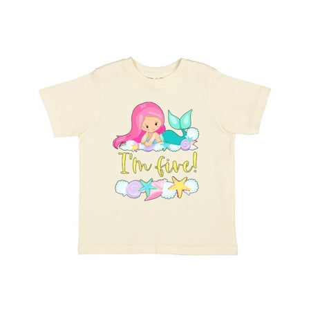 

Inktastic I m 5 Mermaid with Pink Hair and Shells Gift Toddler Boy or Toddler Girl T-Shirt