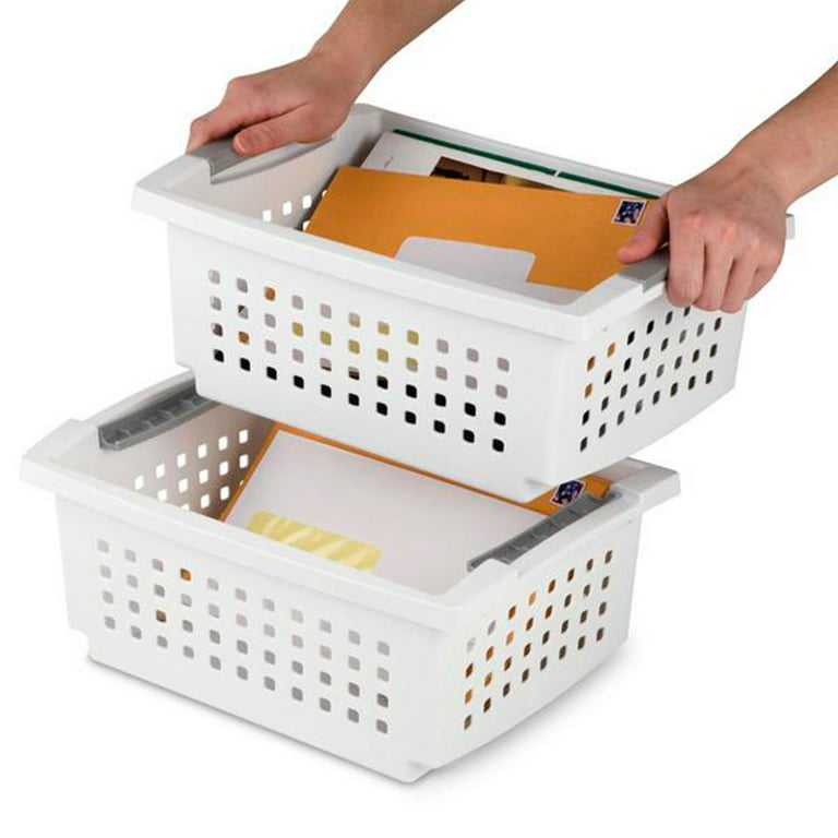 Sterilite Medium Sized Stackable Storage & Organization Basket, White (20 Pack)