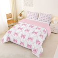 thumbnail image 2 of Manfei Princess Plaid Bowknot Queen Comforter Set 3pcs for Girls,Purple Geometric Grid Bedding Comforter Set for Teens Kids,Pink Reversible,Luxury Bedroom Decor, 2 of 6