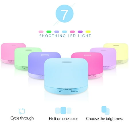 Large Area Ultrasonic Diffuser 500ML Large Ultrasonic Aroma Essential Oil Diffuser Cool Mist Humidifier with 7 LED Mood & 4 Timer Setting with Auto Shut Off, For Home, Yoga, Office, Spa, Bedroom, Baby Room ()