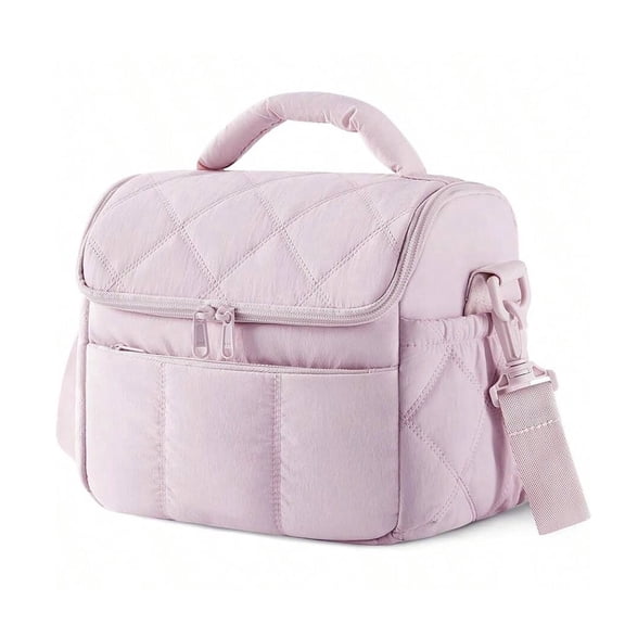 Insulated Lunch Bags for Women, Cute Quilted Lunch Box, Lightweight Puffy Padded Waterproof Lunch Tote, Reusable Lunch Cooler for Work Picnic Travel(Pink)