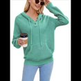thumbnail image 2 of Sudadera de Lana Extragrande con Capucha y Colores Contrastantes para Mujer, de Punto, con Cuello en V, Informal, con Bolsillos Verde L, 2 of 8