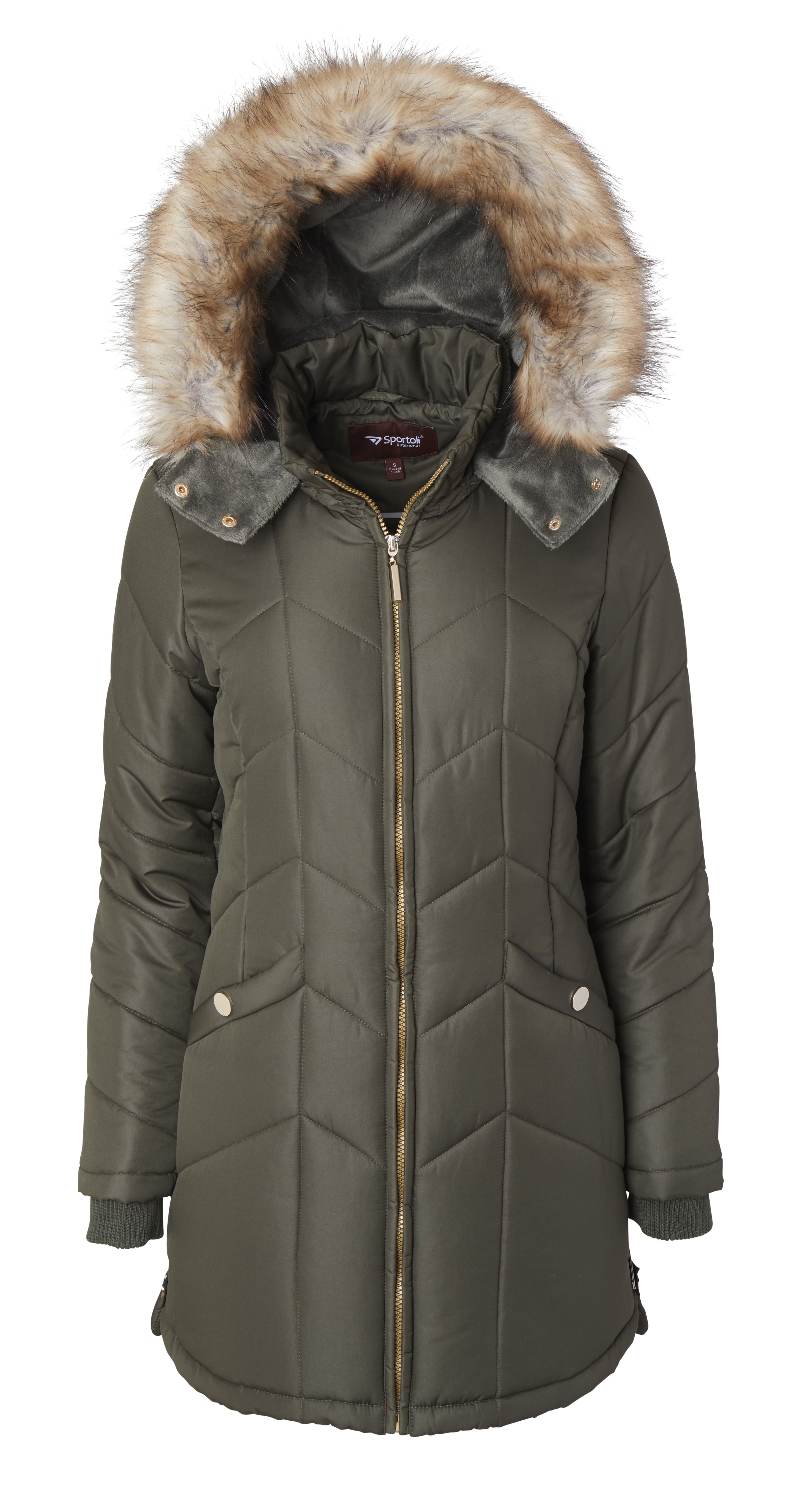 Sportoli - Women Long Down Alternative Winter Puffer Coat Zip-Off Plush ...
