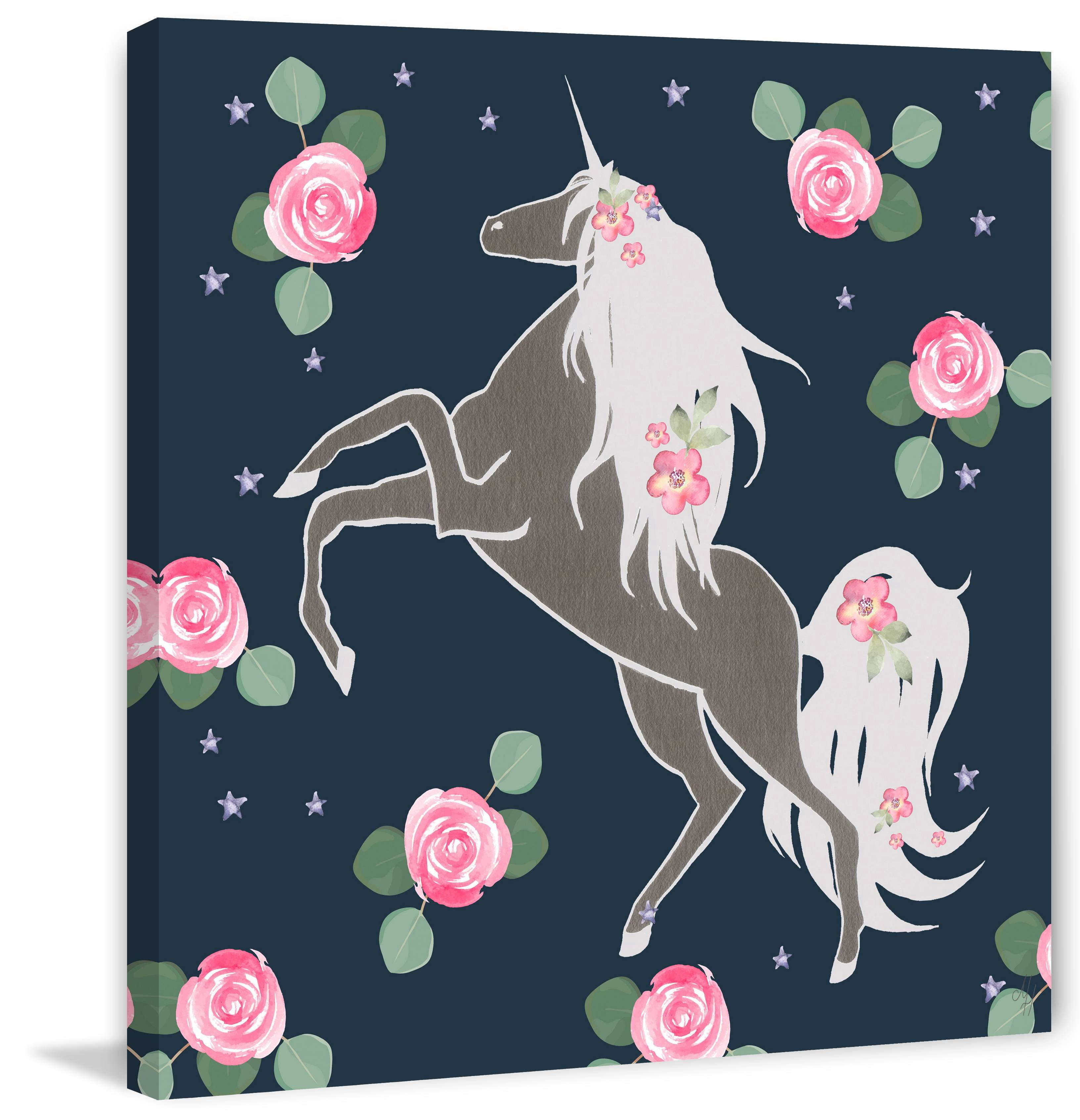 Marmont Hill Rose Bloom Unicorn Canvas Wall Art