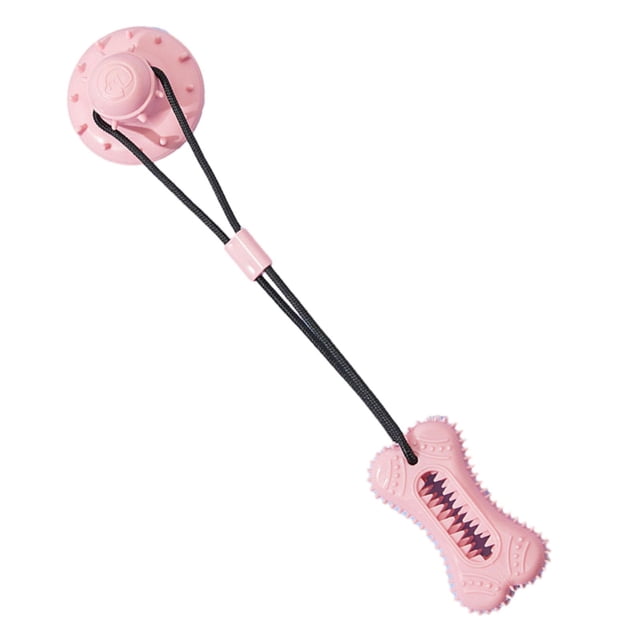 Juguete para masticar para perros, ventosa, cuerda para la dentición, alimentador lento, rompecabezas, juguete para morder, dispensador de alimentos hueso rosa