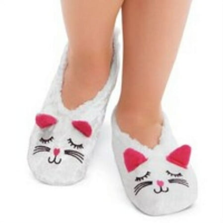 

Non Slip Comfy Padded Foot Bed Plush Kitty Face Slippers-Womens-Large-White