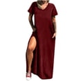 thumbnail image 2 of SMihono Robe Maxi Bohème d'Été pour Femmes Grande Taille Robe Décontractée d'Été pour Femmes Col Rond Solide Sexy avec Poches Manches Courtes Longue Robe de Plage, 2 of 5