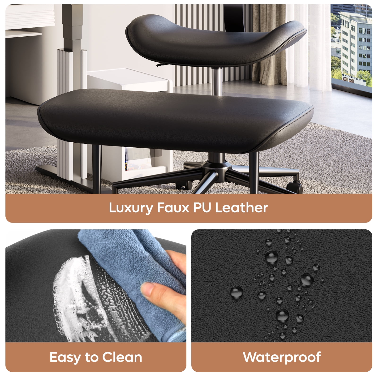 Pinmoco Extra Wide Armless Office Chair for Cross Legged Sitting, Ergonomic Swivel Desk Chair with Faux Leather, Comfy Task Chair for Home Office, Gaming & Meditation, Black