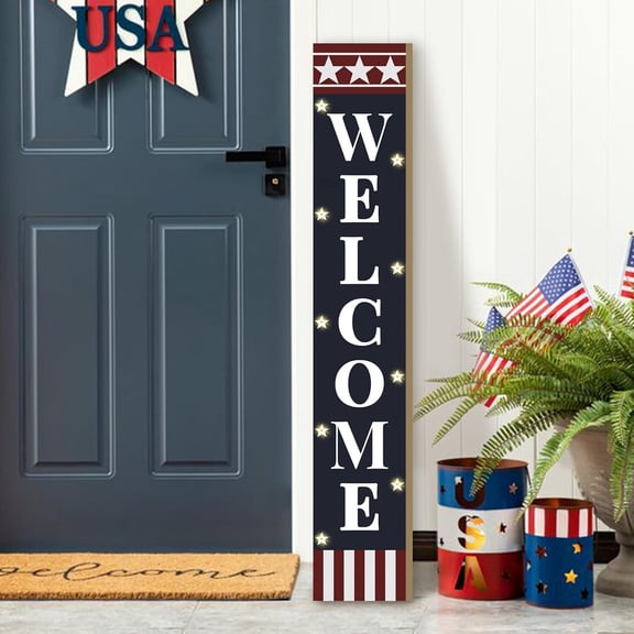 Cskhip Independence Day Porch-Welcome Rustic Wood Signs Pantry Street Signs Vintage Wood Plaque Farmhouse Wall Art Wall Decor for Home Man Cave Door Porch Garden Party 6" x 16"
