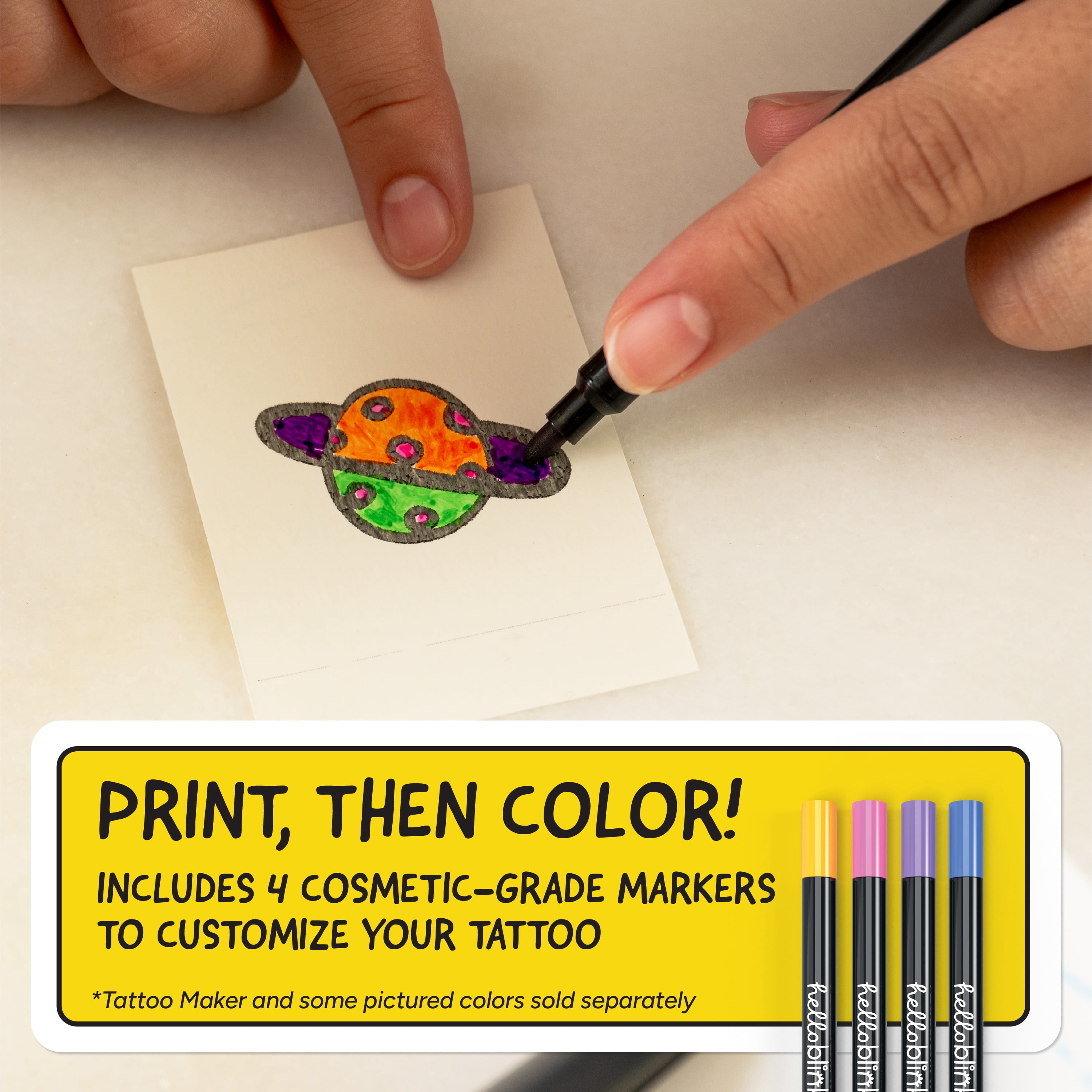 Hello Blink Tattoo Maker Custom Temporary Body Art Refill Pack for Kids Ages 8 and up.