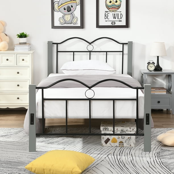 Clearance! Twin Size Platform Bed, Black Metal Single Bed Frame with
