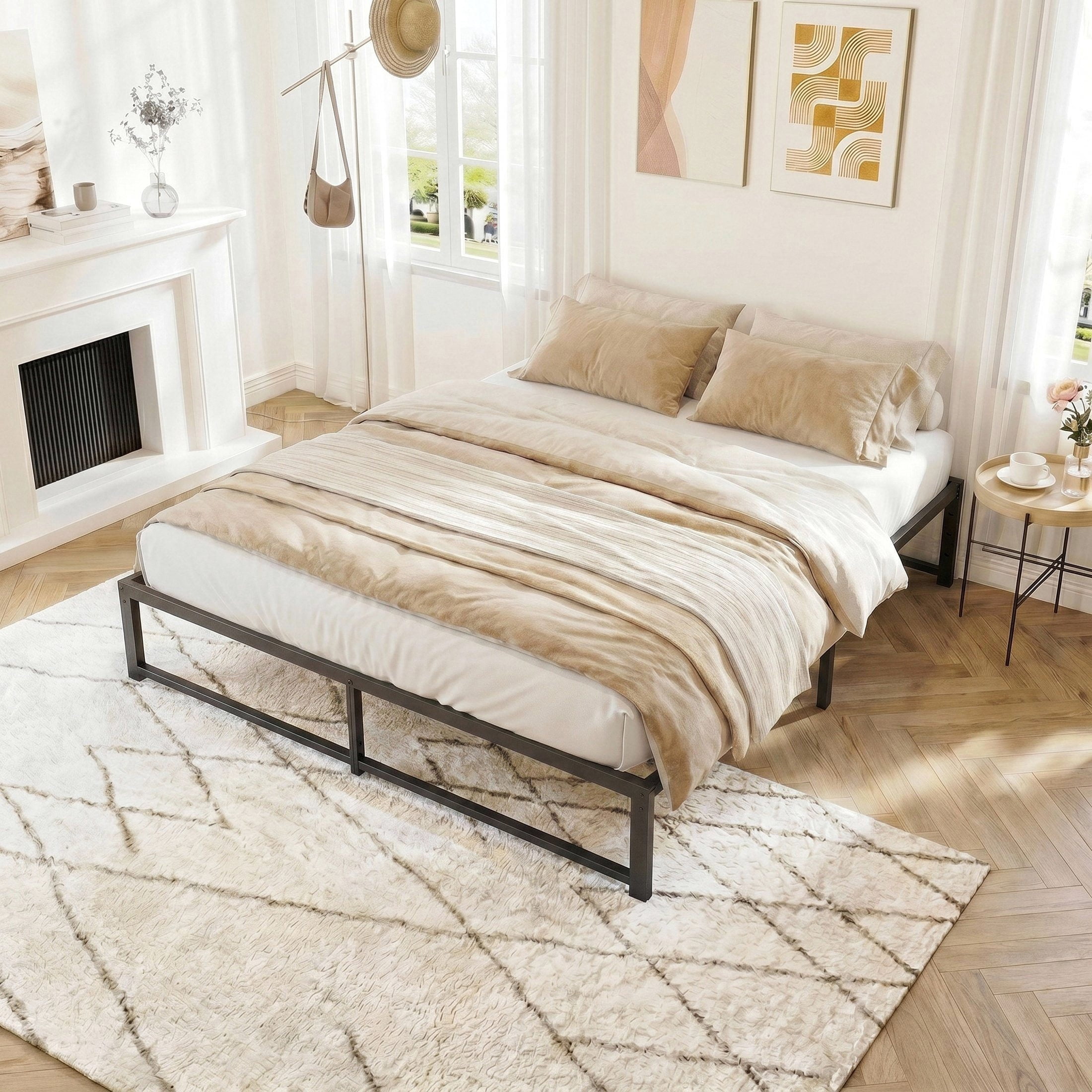 Sifurni King Size Heavy Duty Metal Platform Bed Frame, 14 Inches Under-Bed Space, No Box Spring Needed, Black