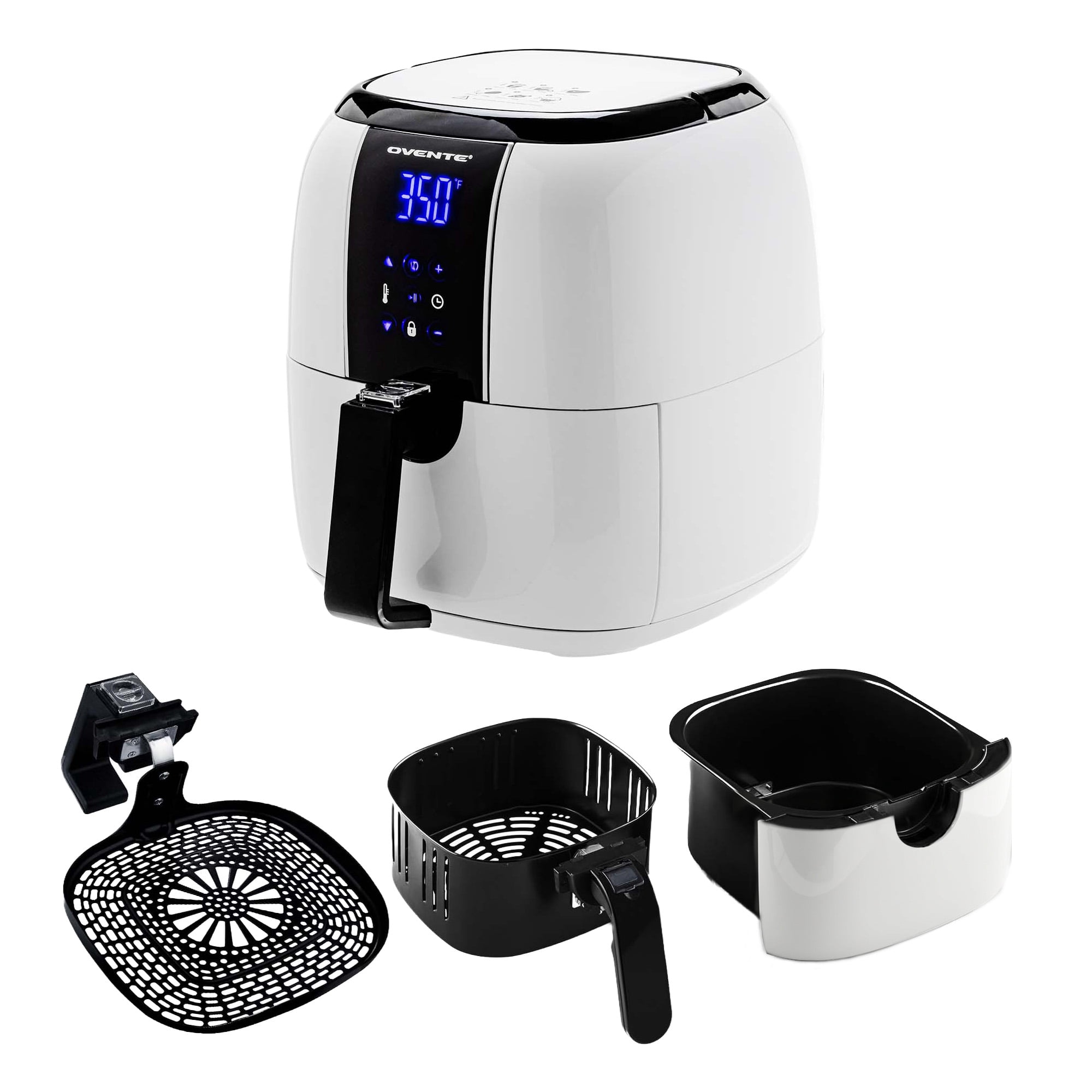 OVENTE 3.2 Qt Compact Digital Air Fryer, 1400W Power, White FAD61302W | Electric Hot Cooker, LED Touch Screen, Auto Shutoff, Dishwasher Safe Nonstick Basket, Perfect for Healthy Food