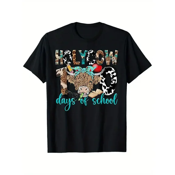 100 Days of School Highland Cow Teacher Unisex Short Sleeve Graphic Tee