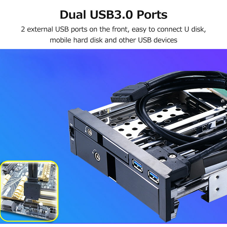 5.25 inch Internal Dual Slot Hard Disk Case 2.5+3.5 inch HDD/SSD Enclosure  Tool-free Design with 2 USB3.0 Ports Safety Locks 