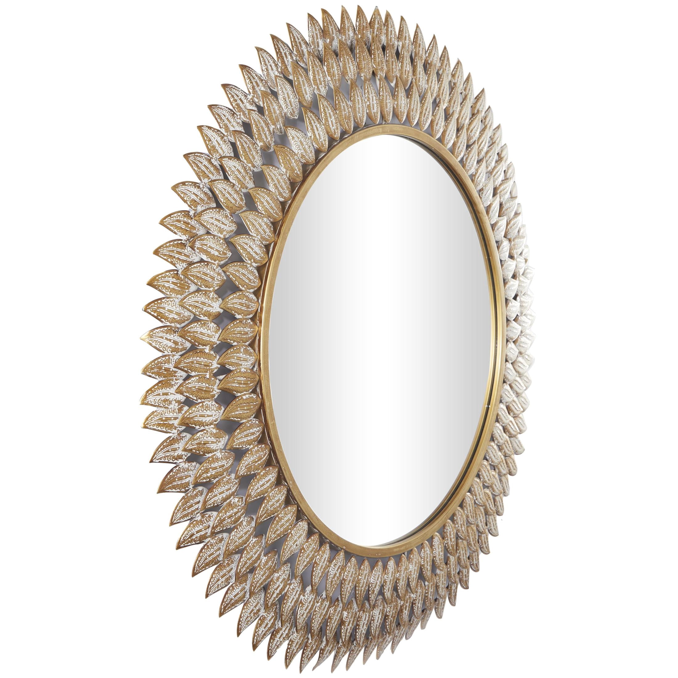 DecMode 32" x 32" Gold Radial Leaf Wall Mirror