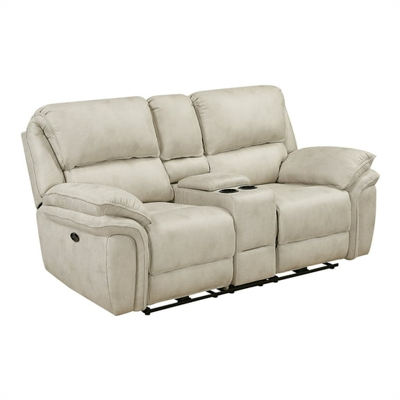 Lexicon Proctor Microfiber Pwr Dbl Reclining Love Seat w/ Center Console in Sand