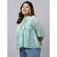 thumbnail image 5 of XL LOVE By Janasya Women's Sea Green Dobby Georgette Floral Print Flared Top, 5 of 8