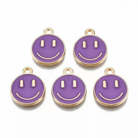 U8MO 100Pcs Flat Round Light Gold Alloy Enamel Charms For Jewelry Making 14.5x12mm-Medium Violet Red