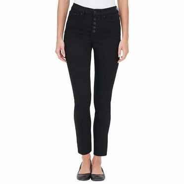 Calvin Klein Women's High Rise Exposed Button Jean (Black, 8)