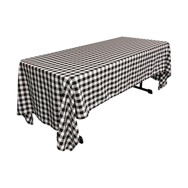 LA Linen TCcheck60x126-BlackK24 Polyester Gingham Checkered Rectangular Tablecloth, White & Black - 60 x 126 in.