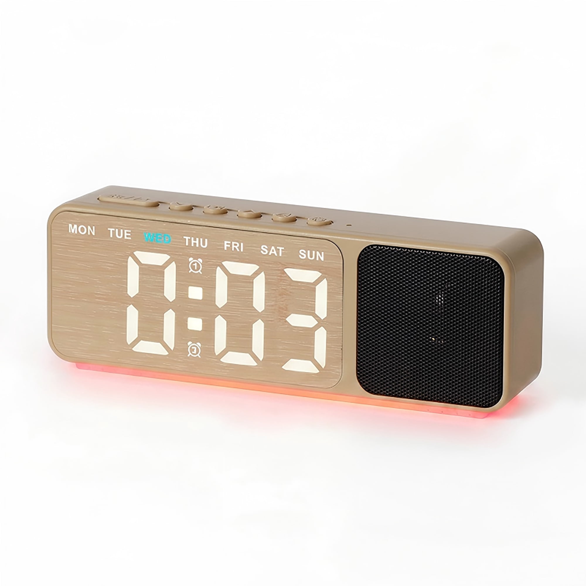 TIMESS Bluetooth Speaker Alarm Clock with RGB Light, Wood Tone