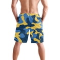 thumbnail image 3 of Dailycode Men's Quick Dry Swim Trunks Beach Shorts Casual Summer Board Shorts with Pockets, Blue and Yellow Camouflage, 3 of 8