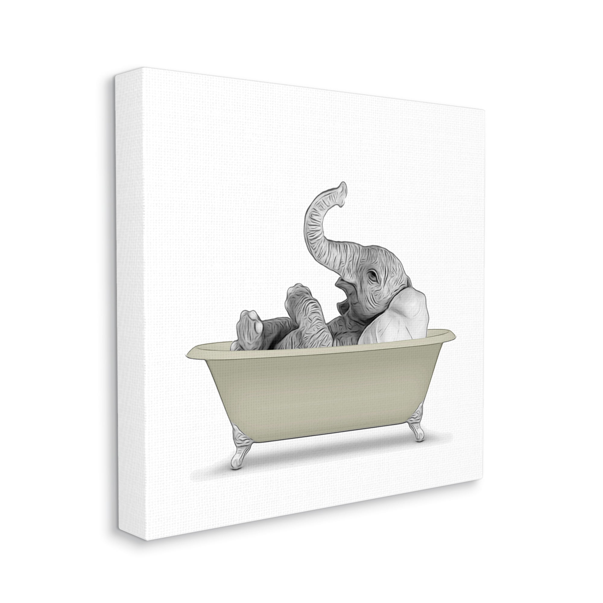 Stupell Industries Monochromatic Elephant Laying Bathtub Bathroom Illustration Graphic Art Gallery-Wrapped Canvas Print Wall Art, 36x36, by Annalisa Latella