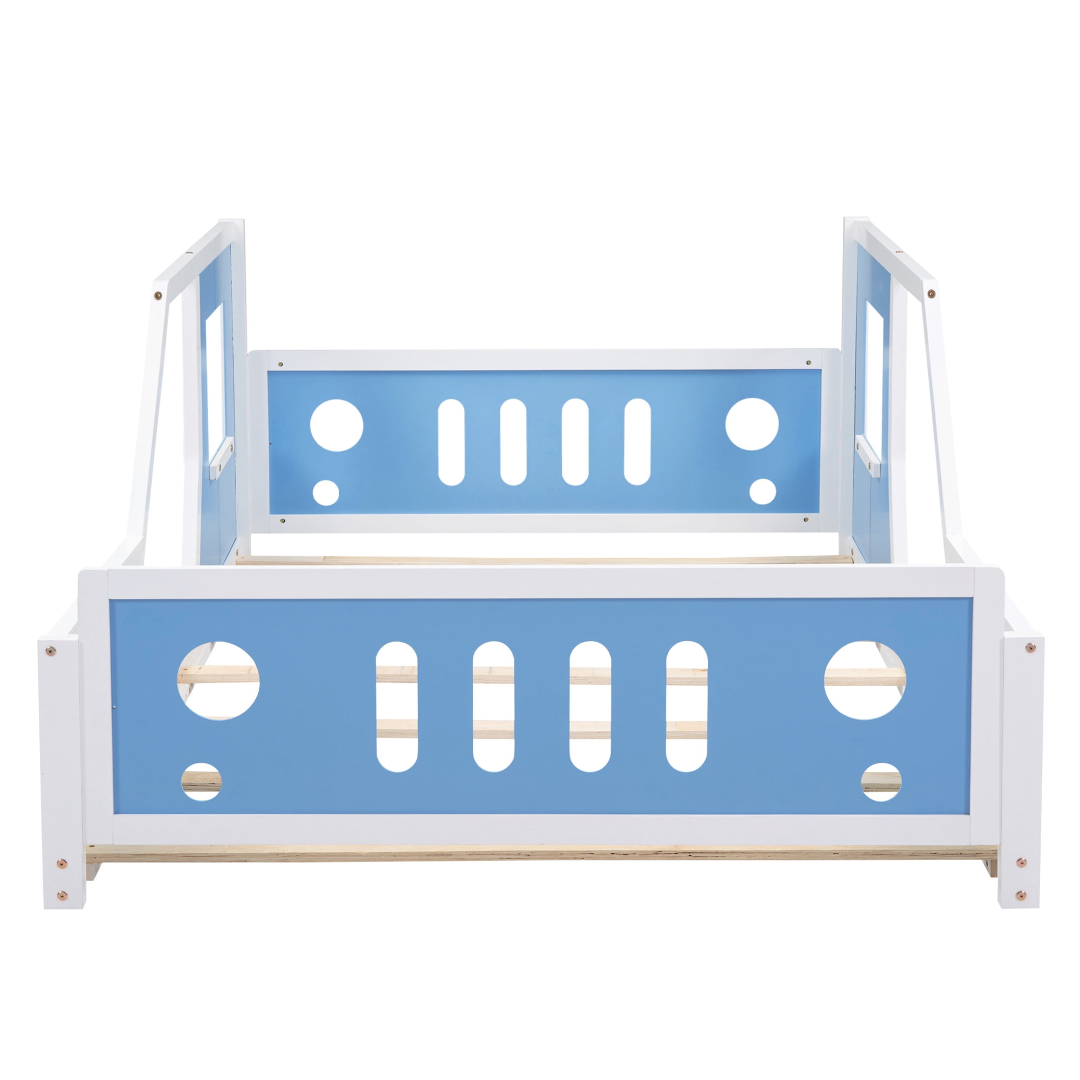 Noble House Full Classic Car-Shaped Platform Bed, Playful Pine Wood Frame with Doors and Wheels, Blue