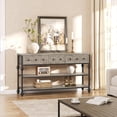 thumbnail image 1 of IdeaHouse Console Sofa Table 53 in, Entryway Table with 3 Drawers, 3 Tier Metal Sofa Table, Open Shelf Behind Couch Table for Hallway, Living Room, Roman Column Design, Grey, 1 of 8