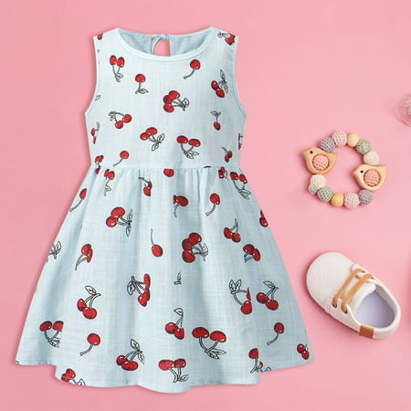 

PEASKJP Pink Dress for Girls Children Girls Pleated Short Sleeve Floral Printed Flowy Round Neckline Dress Sky Blue 4-5Years