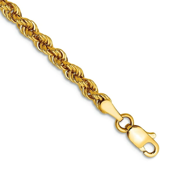14k Yellow Gold Solid Lobster Claw Closure 3mm Handmade Regular Rope Chain Bracelet 9 Inch Link Bracelet for Women and M
