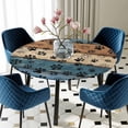 thumbnail image 5 of Elastic Fitted Round Tablecloth, Navy Blue Brown Waterproof Stretch Table Cover for 45"-54" Tables, Rustic Farmhouse Dog Paw Vintage Washable Outdoor Tablecloths for Patio, Picnic, Camping, 5 of 9