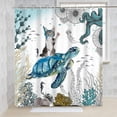 thumbnail image 2 of SUNOLIFE Sea Turtle with Cat Shower Curtain,Ocean Coastal Fabric Bathroom Curtain for Kids,72x72 in, 2 of 5
