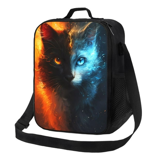 Disketp Red And Blue Fire Cat Bolsa Térmica Estampada para Almuerzo, Lonchera para Hombres y Mujeres Adultos