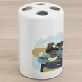 thumbnail image 1 of African American Family Ceramic Toothbrush Holder, Happy Cozy and Multi-Generation Family Scene, Decorative Versatile Countertop for Bathroom, 4.5" X 2.7", Pale Blue Multicolor, 1 of 4