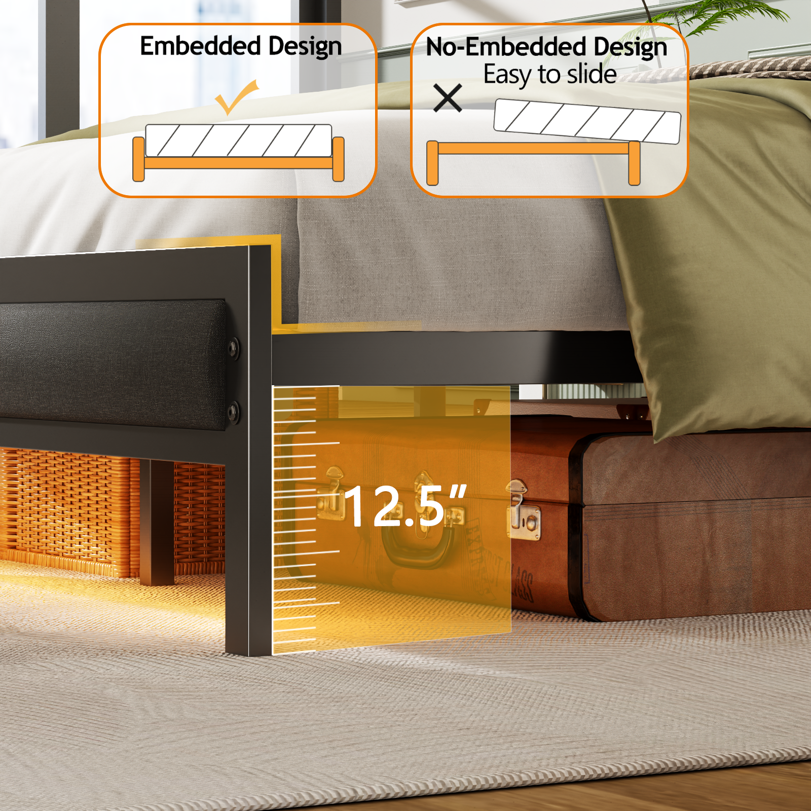 Satifur Full Platform Bed with LED Lights and Charging Station photo 4